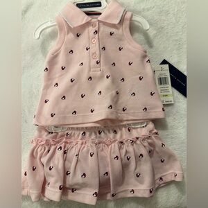 Tommy Hilfiger Light Pink Sleeveless Polo Top & Skirt Set with Tiny Heart Motif